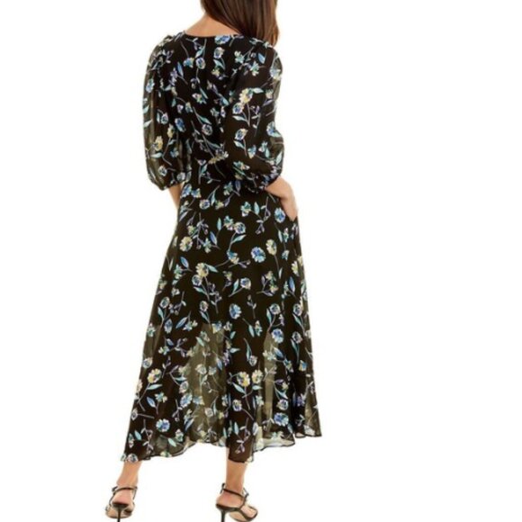 NICHOLAS Danielle Midi Dress Size 2 Black Floral V-Neckline - Picture 5 of 14